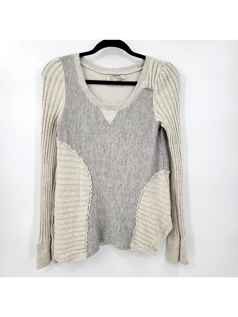 Anthropologie Saturday Sunday Woman’s M Mixed Knit Pullover Sweater Gray/Cream - Picture 2 of 8